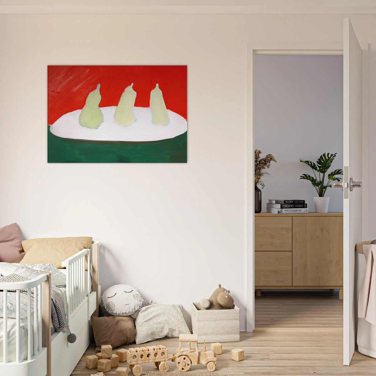Nature morte, poires, fond vert et orange - Art Informel Canvas | Nicolas de Stael Canvas | Nicolas De Stael Shop