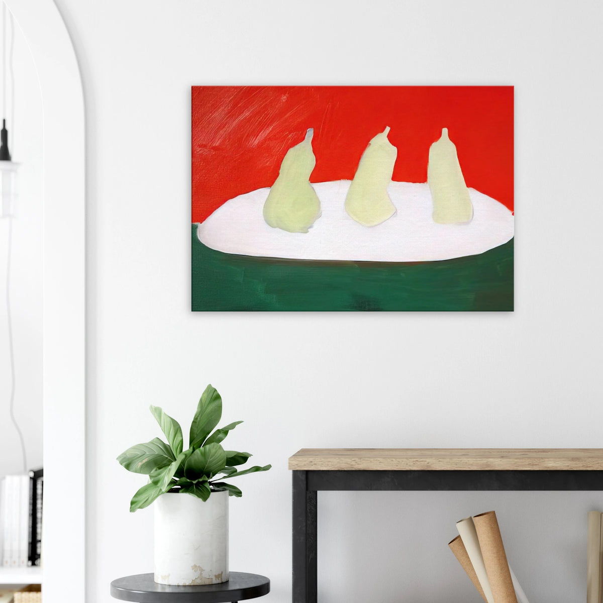 Nature morte, poires, fond vert et orange - Art Informel Canvas | Nicolas de Stael Canvas | Nicolas De Stael Shop